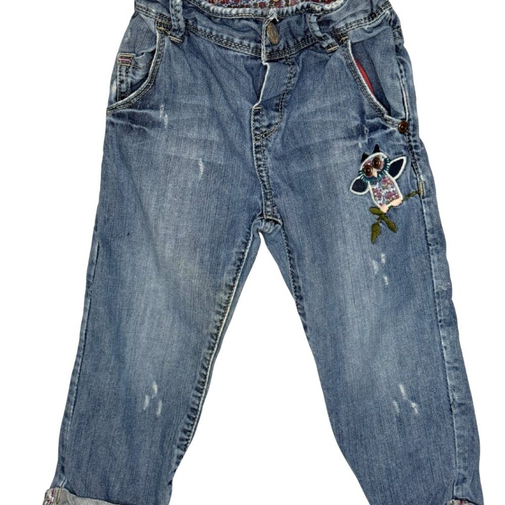 Zara Baby Girls Appliquéd Jeans, Adjustable Waist, Bow Trim, SZ: 18-24 Months